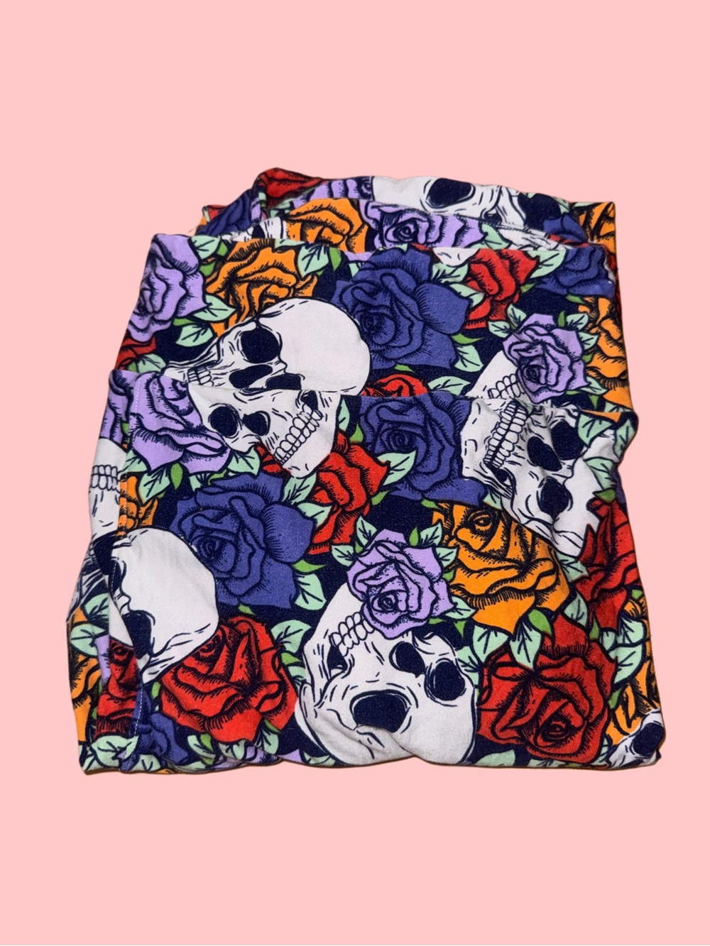LuLaRoe Skull & Floral Print Leggings in Purple, Orange, Blue and Green